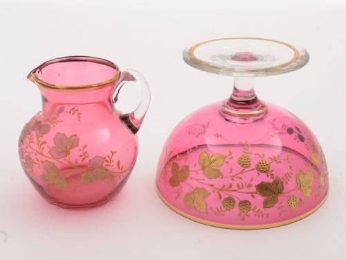Cranberry Glass Cream and Sugar Set Circa 1905