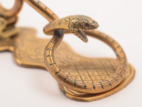 Egyptian Brass Snake Note Holder Circa 1900