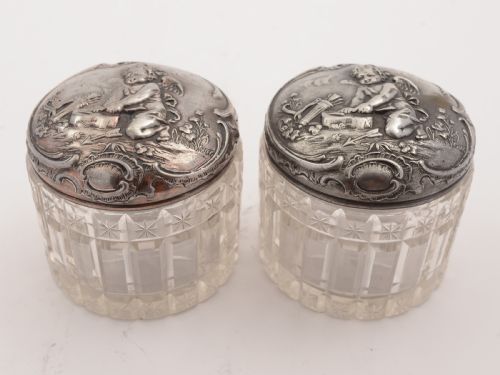 Pair of German WMF Pewter Topped Jars Circa 1900
