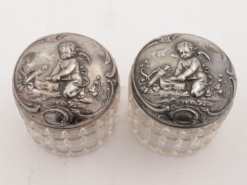Pair of German WMF Pewter Topped Jars Circa 1900