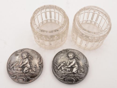 Pair of German WMF Pewter Topped Jars Circa 1900