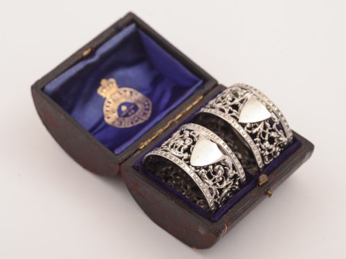Pair of Cased Victorian Silver Napkin Rings London 1891