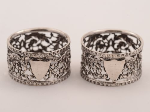 Pair of Cased Victorian Silver Napkin Rings London 1891