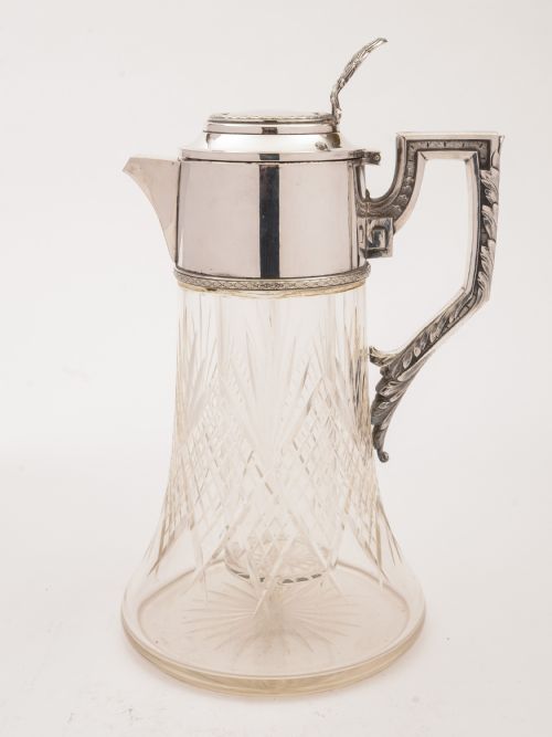 Continental Ice Jug Glass and Silver Plated Circa 1900