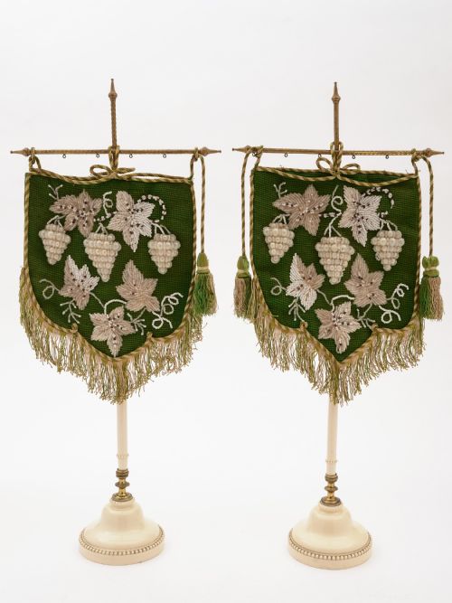 Pair of Victorian Beaded Face Fans Circa 1870
