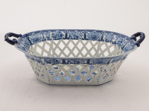 English Blue and White China Chestnut Basket Circa 1830