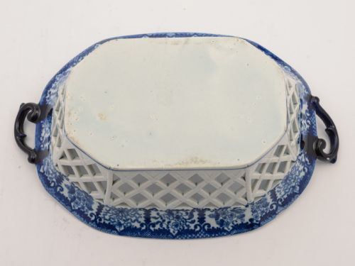 English Blue and White China Chestnut Basket Circa 1830