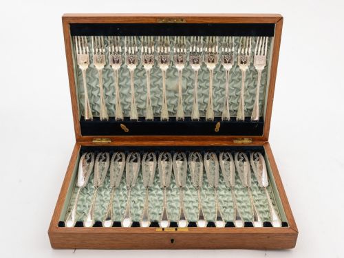 Cased Silver Plated 24 Piece Fish Set Circa 1905