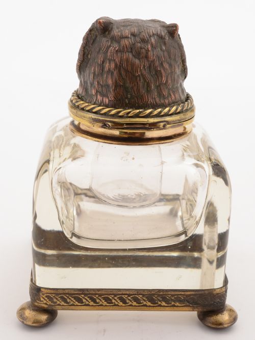 French Bronze Owl Topped Ink Pot Circa 1900