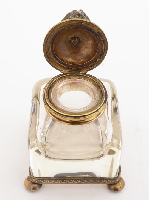 French Bronze Owl Topped Ink Pot Circa 1900