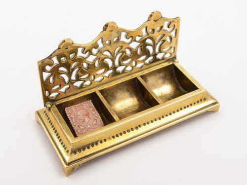 Victorian Brass Triple Stamp Box Circa 1890