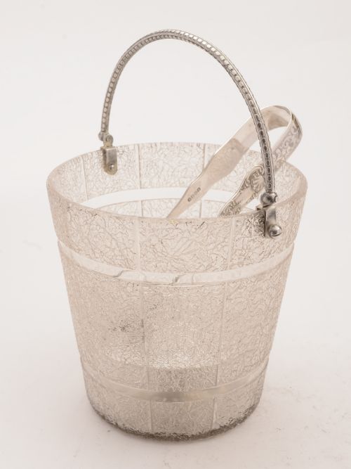 Edwardian Glass Ice Bucket with Tongs Circa 1905