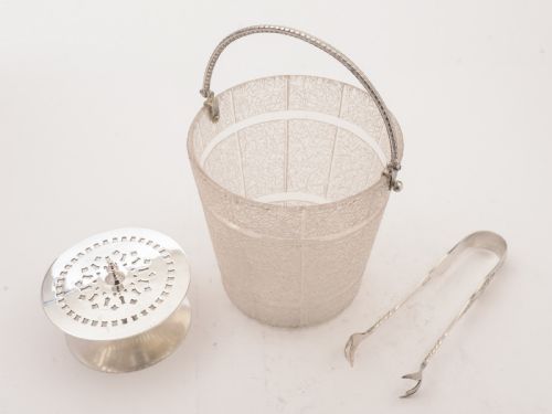 Edwardian Glass Ice Bucket with Tongs Circa 1905