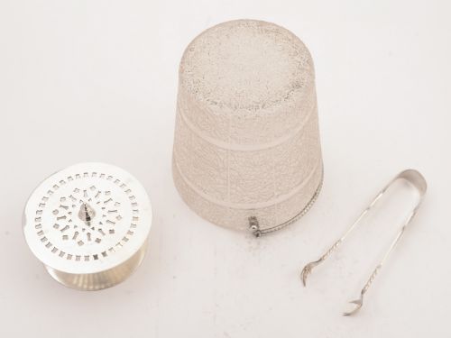Edwardian Glass Ice Bucket with Tongs Circa 1905