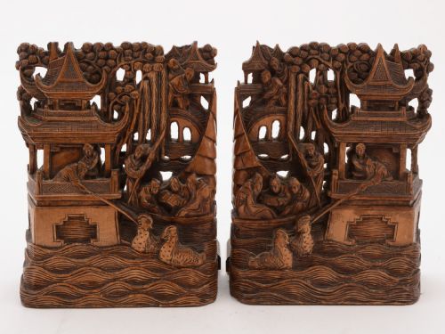 Pair of Carved Chinese Bookends Circa 1900