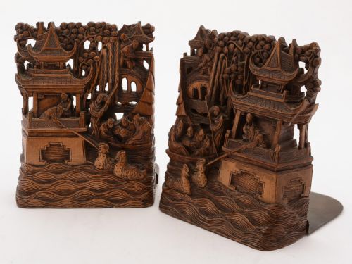 Pair of Carved Chinese Bookends Circa 1900