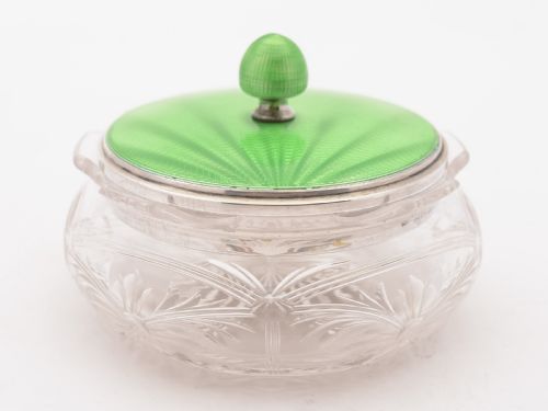 Art Deco Silver and Enamel Topped Jar 1934