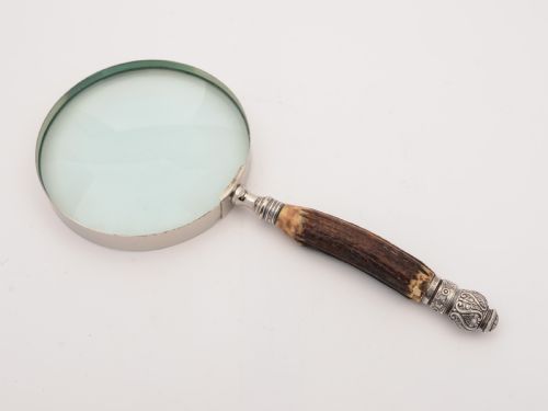 Large Silver and Antler Handled Magnifying Glass