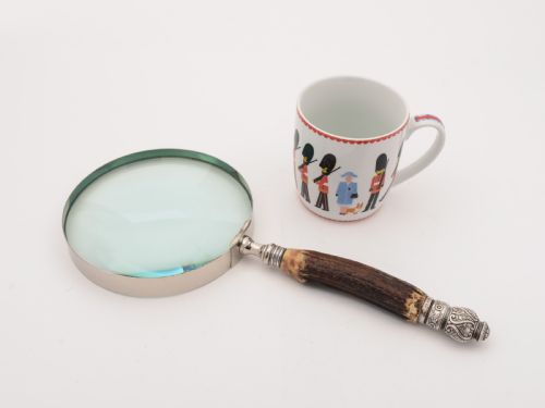 Large Silver and Antler Handled Magnifying Glass