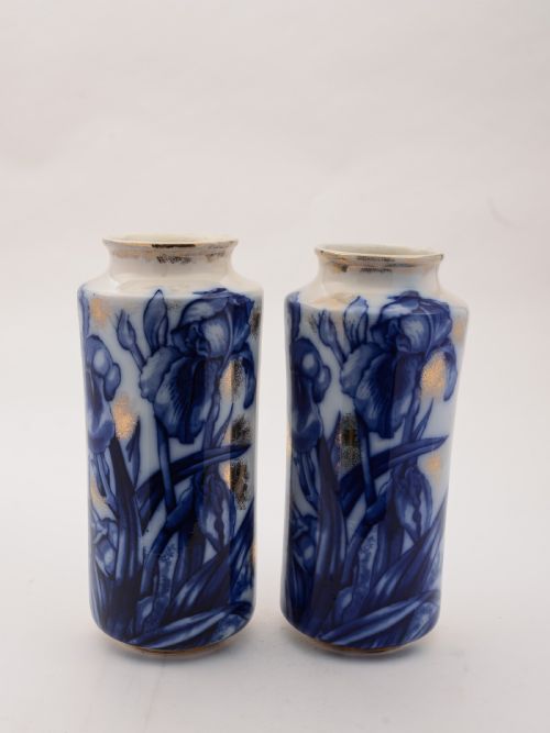 Pair of Edwardian Flow Blue Vases Circa 1905