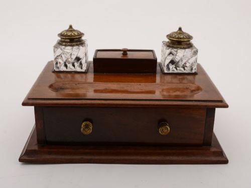 Victorian Mahogany Ink Stand Circa 1890