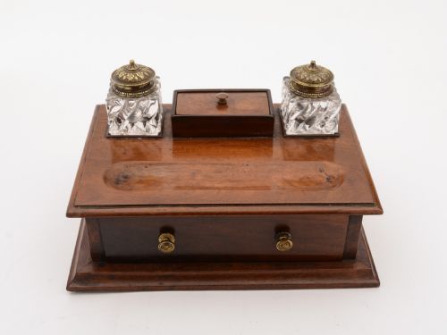 Victorian Mahogany Ink Stand Circa 1890