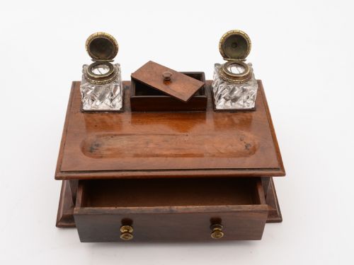 Victorian Mahogany Ink Stand Circa 1890