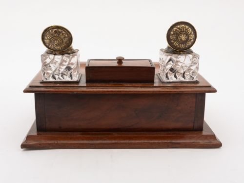 Victorian Mahogany Ink Stand Circa 1890