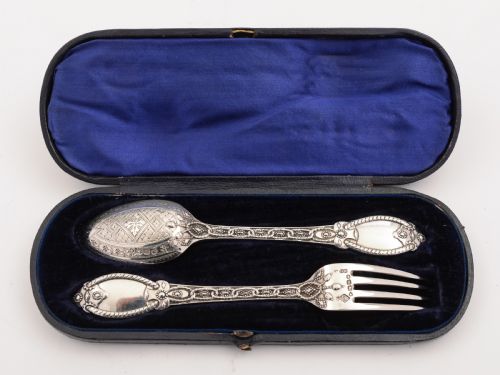 Victorian Cased Silver Christening Set London 1868