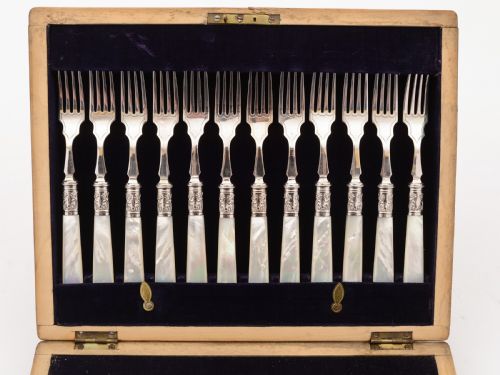 Cased Mother of Pearl and Silver Plated Dessert Set Circa 1905
