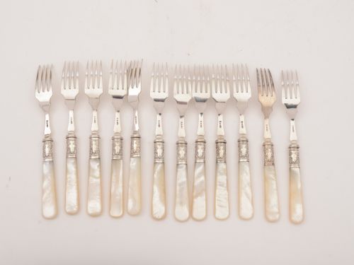 Cased Mother of Pearl and Silver Plated Dessert Set Circa 1905