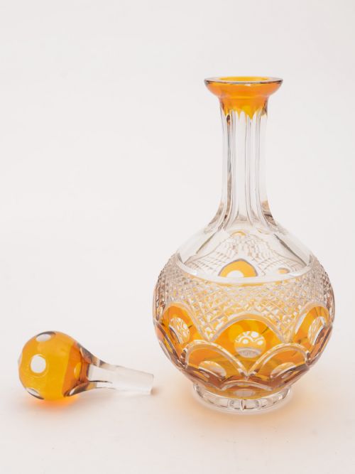 Edwardian Amber Overlay Decanter Set Circa 1905