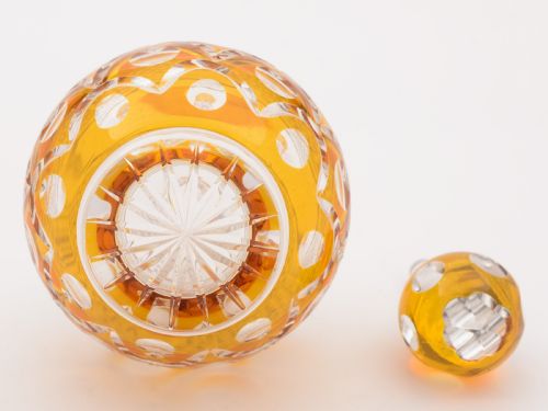 Edwardian Amber Overlay Decanter Set Circa 1905