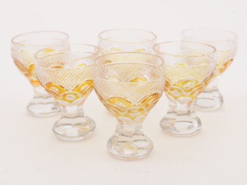 Edwardian Amber Overlay Decanter Set Circa 1905