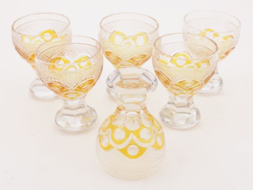 Edwardian Amber Overlay Decanter Set Circa 1905