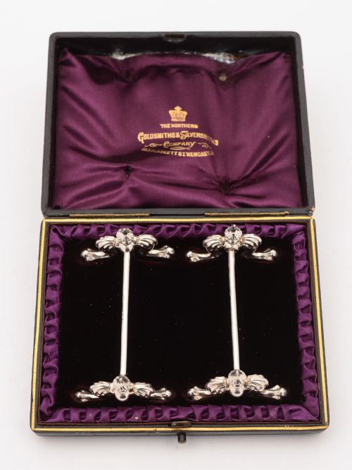 Cased Victorian Silver Knife Rests Birmingham 1887