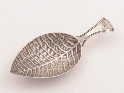 Georgian Silver Leaf Caddy Spoon Birmingham 1800