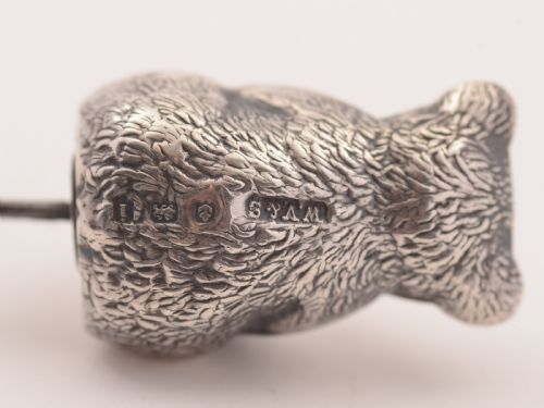 Edwardian Silver Bear Hat Pin Birmingham 1908