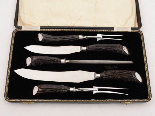 Art Deco Antler Handled Carving Set Sheffield 1939