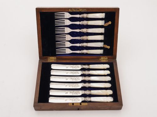 Mother of Pearl Handled Dessert Set Circa 1890