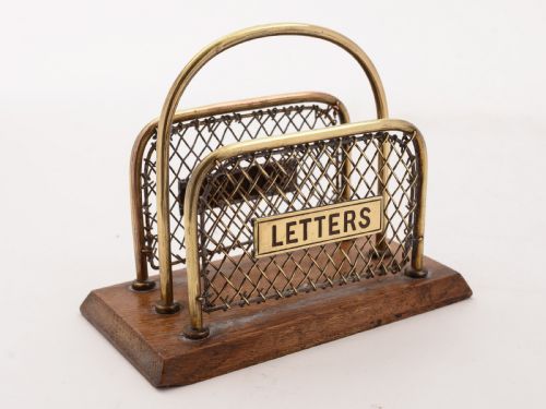 Edwardian Brass & Oak Letter Rack Circa 1905