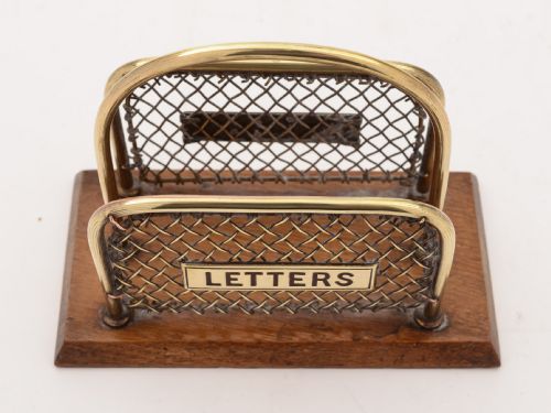 Edwardian Brass & Oak Letter Rack Circa 1905