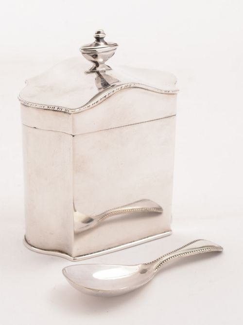 Edwardian Silver Plated tea Caddy with Spoon Circa 1905