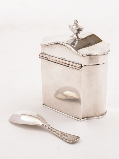 Edwardian Silver Plated tea Caddy with Spoon Circa 1905