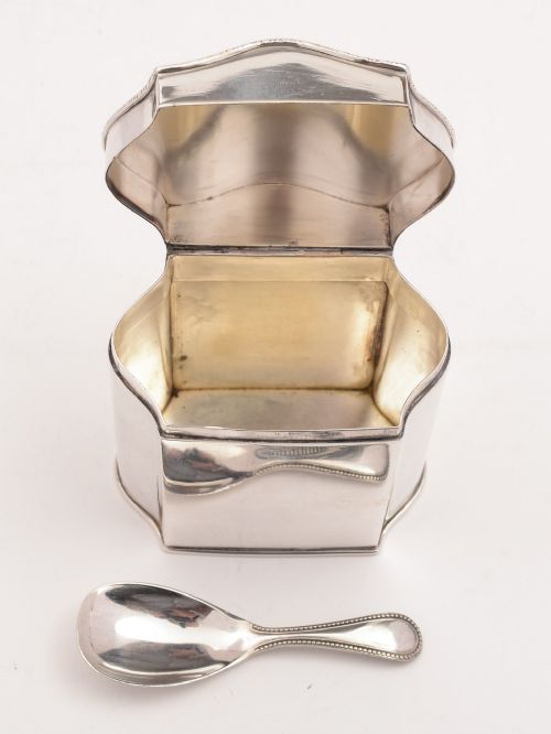 Edwardian Silver Plated tea Caddy with Spoon Circa 1905