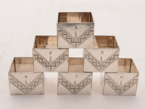 Cased Set of 6 Silver Plated Napkin Rings Circa 1890
