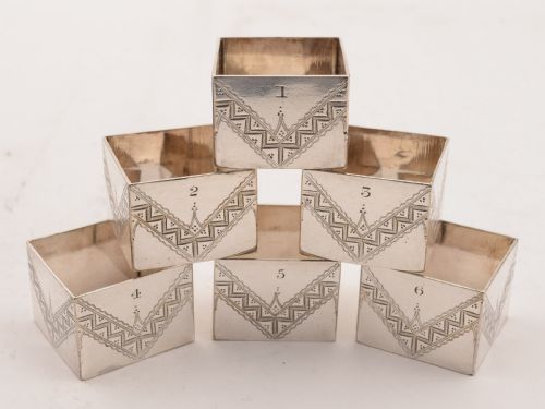 Cased Set of 6 Silver Plated Napkin Rings Circa 1890