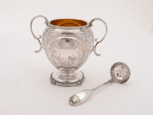 Victorian Sugar Bowl and Spoon Circa 1850 