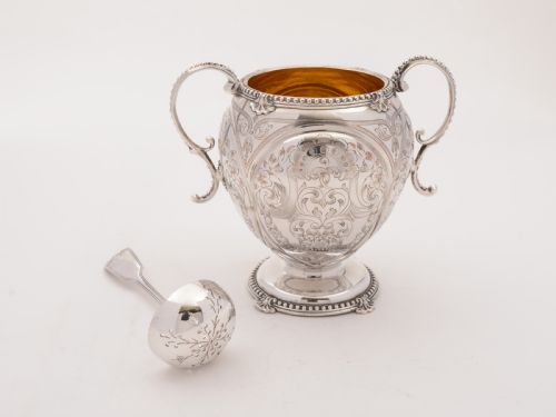 Victorian Sugar Bowl and Spoon Circa 1850