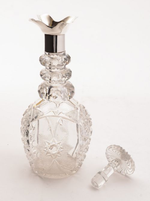 Silver Topped Cut Glass Decanter Sheffield 1925